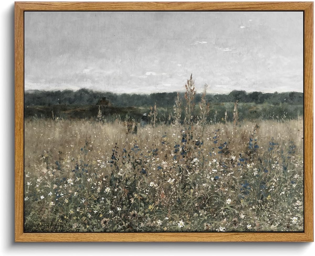 Framed Canvas Wall Art,Vintage Decor,Landscape Nature Country Wildflower Paintings Farmhouse Pictures Modern Artwork Rustic Fall Flower Prints Cottagecore Office Living Room Bedroom Bathroom