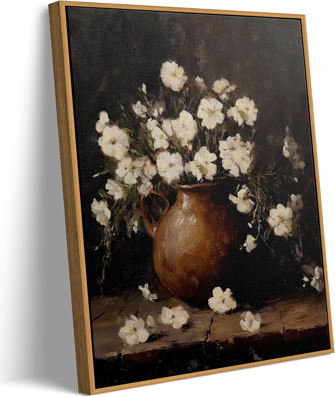Framed Rustic Farmhouse Wildflowers Wall Art Vintage Wildflower Field Landscape Painting Retro Country Sunset Prints Wall Decor Classical Flower Landscape Painting for Living Room Bedroom 12x16 Inch