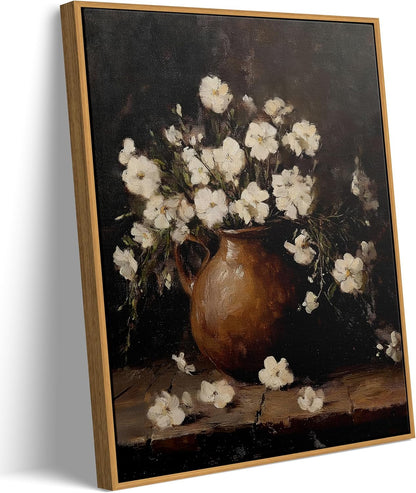 Framed Rustic Farmhouse Wildflowers Wall Art Vintage Wildflower Field Landscape Painting Retro Country Sunset Prints Wall Decor Classical Flower Landscape Painting for Living Room Bedroom 12x16 Inch