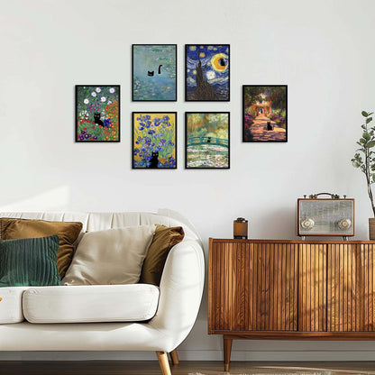 Cat Wall Art Monet Prints Vintage Canvas Wall Art Funny Cat in Water Lilies Posters for Room Bedroom Living Room Bathroom Wall Decor Aesthetic (Size: 8''x10''x1pcs)