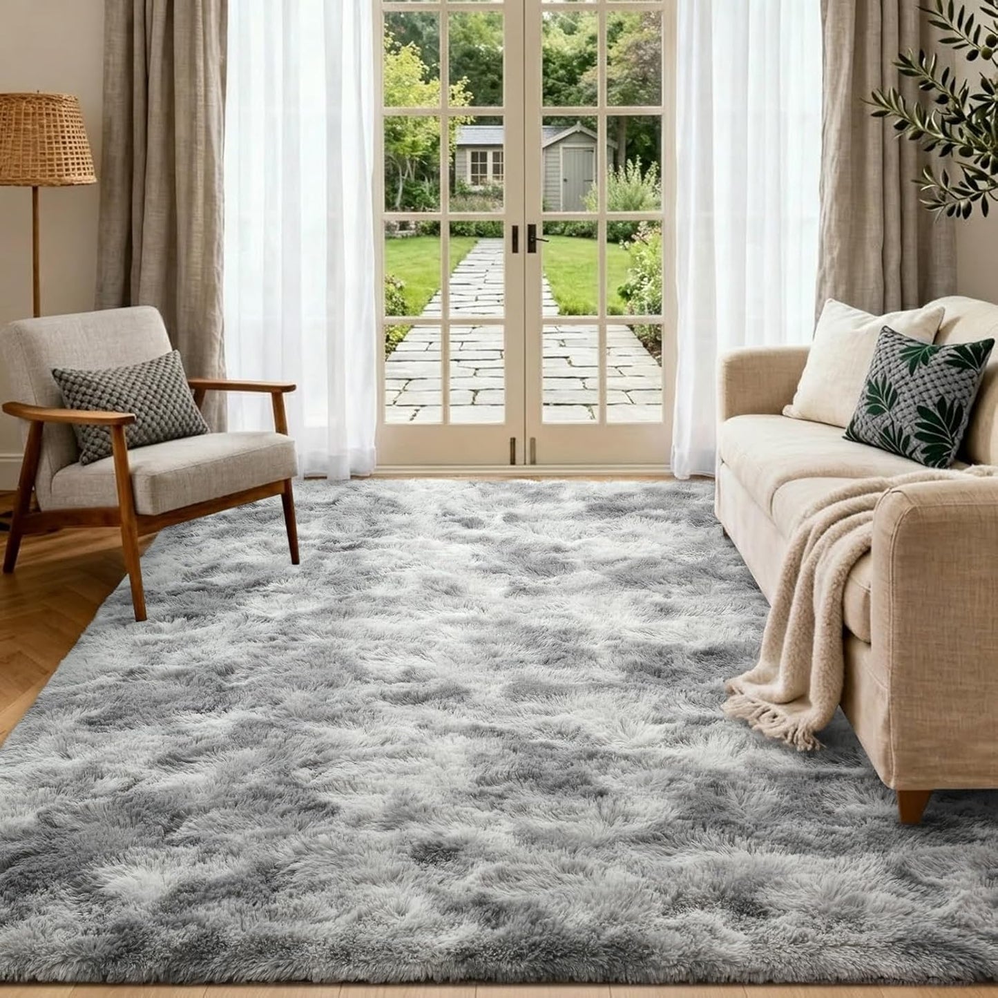 6x9 Ft Large Shag Rugs for Living Room, Tie-Dyed Ultra Soft Fluffy Furry Area Rugs for Bedroom Indoor Floor, Aesthetic Carpet for Kids Home Decor (Dark Grey)