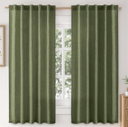 Linen Curtains 84 Inch Length 2 Panels Natural Semi Sheer Curtain with Back Tab Rod Pocket, Light Filtering Window Privacy Burlap Drapes for Living Room Bedroom 42W x 84L Linen