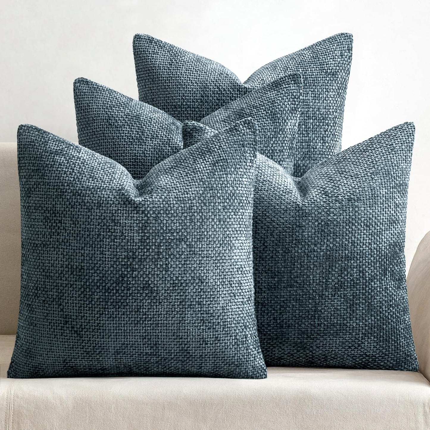 Pack of 4 Couch Throw Pillow Covers 18x18 Inch Neutral Blue Soft Decorative Chenille Pillow Covers Farmhouse Accent Cushion Covers for Boho Western Spring Coastal Decor Sofa Bed Living Room