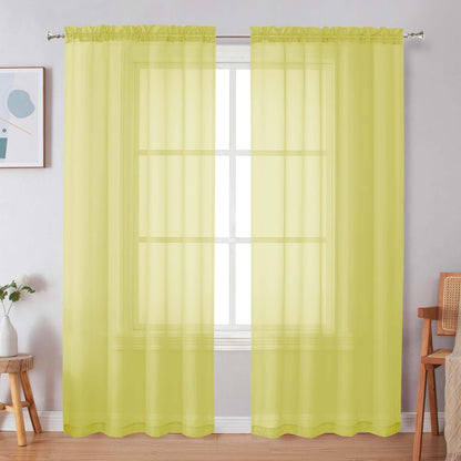 Black Sheer Curtains 63 Inch Length 2 Panels, Rod Pocket Solid Color Window Sheer Curtain Panels, Elegant Curtains & Drapes for Living Room, Bedroom 2 Panels (Black, 42" W x 63" L)