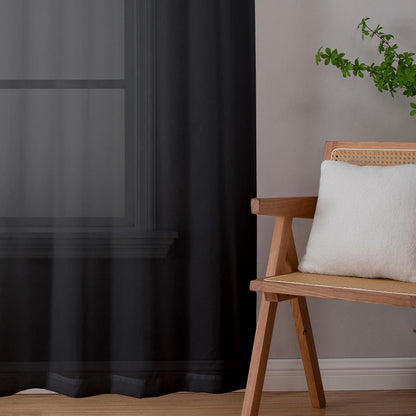 Black Sheer Curtains 63 Inch Length 2 Panels, Rod Pocket Solid Color Window Sheer Curtain Panels, Elegant Curtains & Drapes for Living Room, Bedroom 2 Panels (Black, 42" W x 63" L)