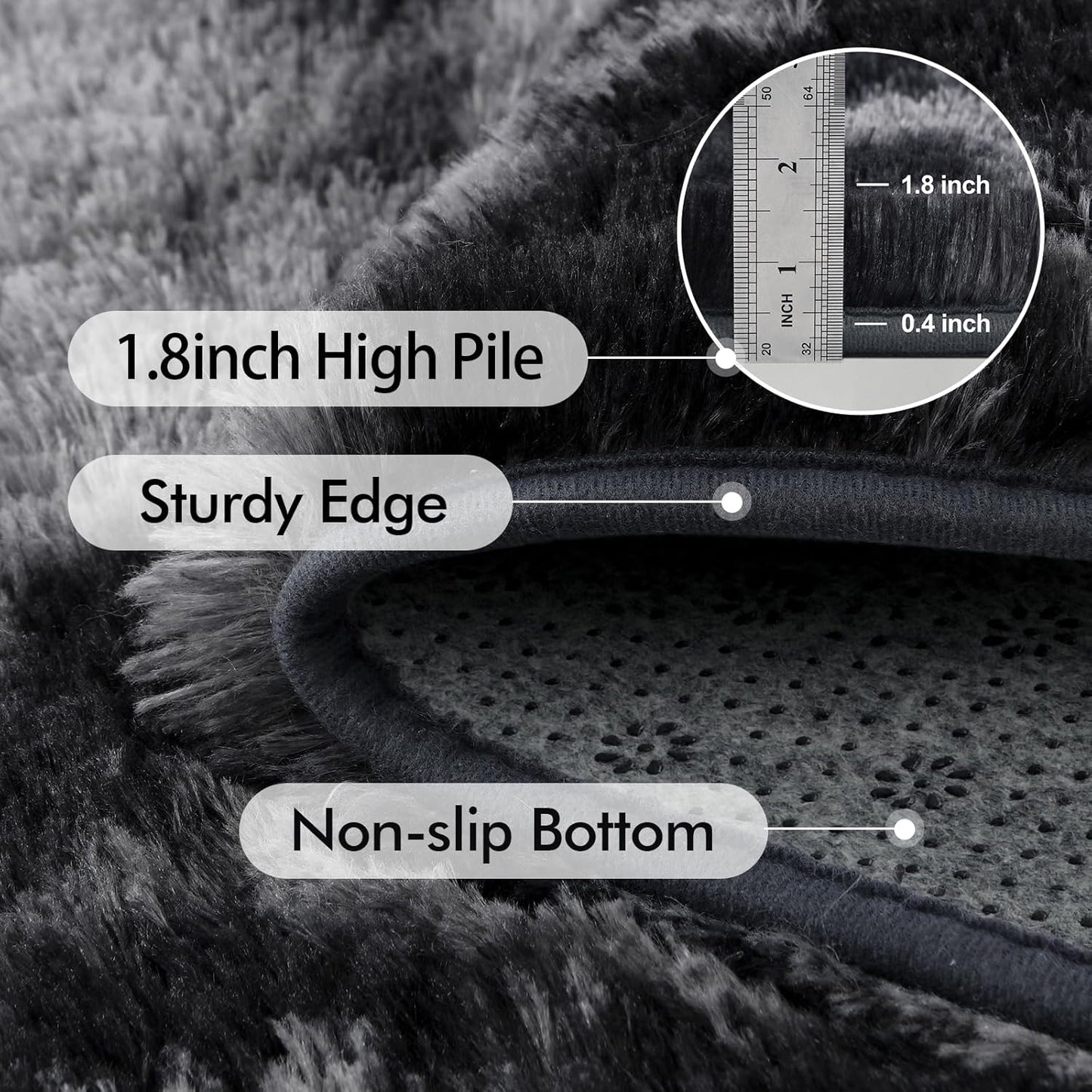6x9 Ft Large Shag Rugs for Living Room, Tie-Dyed Ultra Soft Fluffy Furry Area Rugs for Bedroom Indoor Floor, Aesthetic Carpet for Kids Home Decor (Dark Grey)