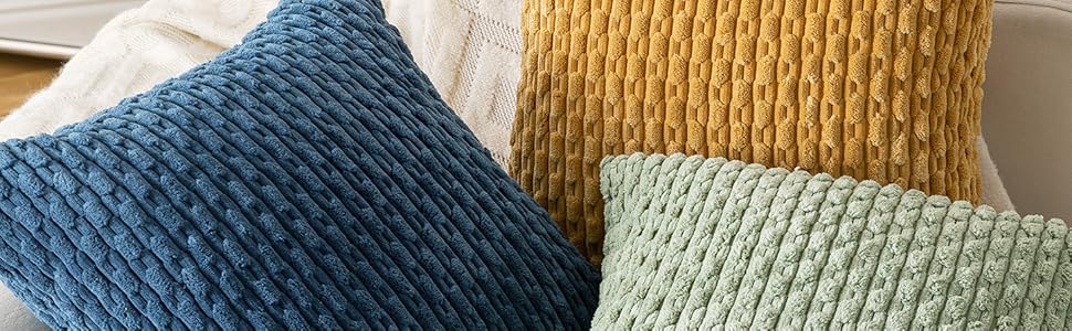 Set of 4 Neutral Decorative Throw Pillow Covers 18x18 Inch Corduroy Pillow Covers for Bed Couch Sofa Living Room Soft Square Cushion Cases