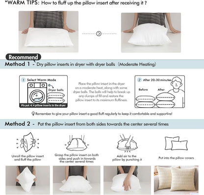 MIULEE 26x26 Euro Pillow Inserts,Set of 2 Down Feather Throw Pillows for Couch Sofa Bed, Decorative Fluffy Throw Pillow Inserts Cotton Fabric,White