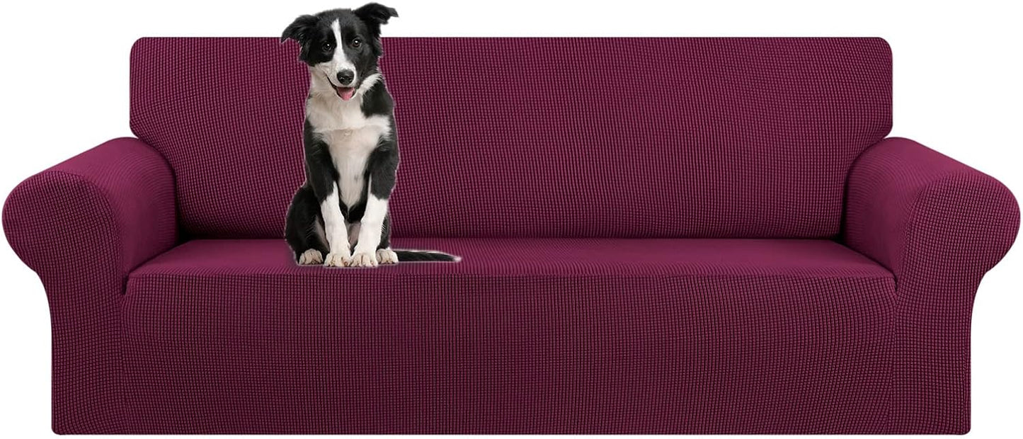Stretch Sofa Cover Slipcover ，Couch Covers for 3 Cushion Couch Sofa pet Friendly (78"-94") Furniture Protector Sofa with Elastic Bottom for Kids,Dog, Jacquard Small Checked(Large,Black)