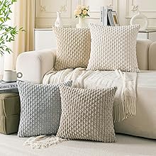 Set of 4 Neutral Decorative Throw Pillow Covers 18x18 Inch Corduroy Pillow Covers for Bed Couch Sofa Living Room Soft Square Cushion Cases