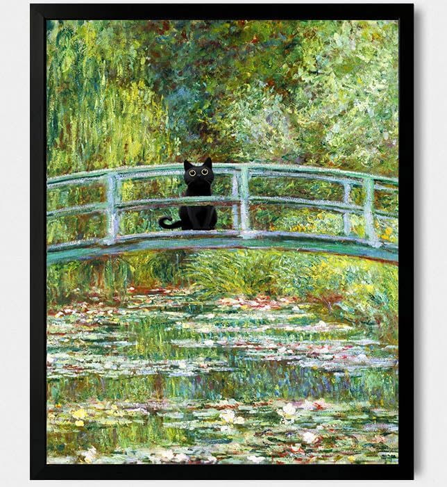 Cat Wall Art Monet Prints Vintage Canvas Wall Art Funny Cat in Water Lilies Posters for Room Bedroom Living Room Bathroom Wall Decor Aesthetic (Size: 8''x10''x1pcs)
