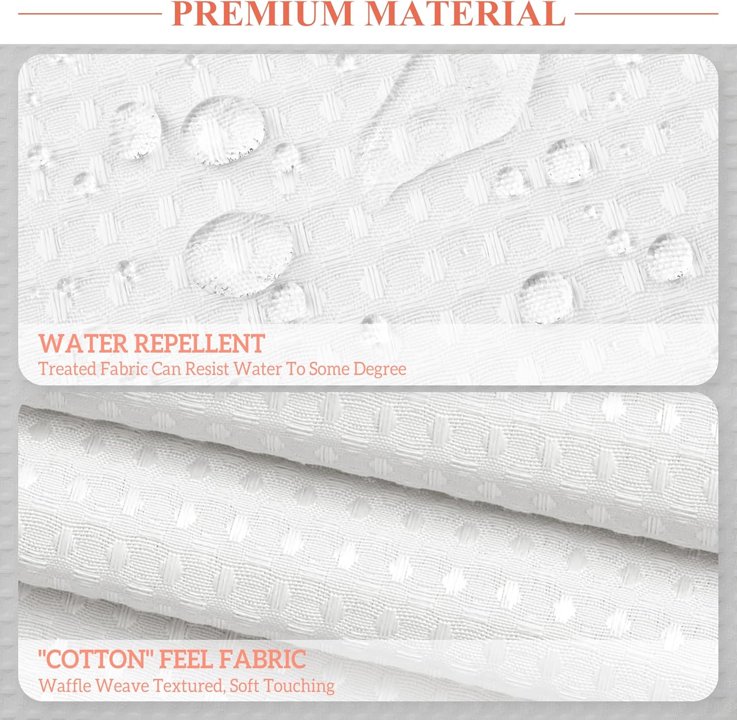Design Waffle Weave White Shower Curtain Hotel Luxury Quality, Fabric Shower Curtains for Bathroom, Pique Pattern Cloth, Water Repellent and Machine Washable, Standard Size 71" x 72"