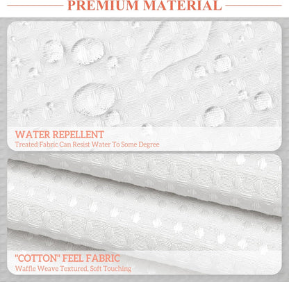 Design Waffle Weave White Shower Curtain Hotel Luxury Quality, Fabric Shower Curtains for Bathroom, Pique Pattern Cloth, Water Repellent and Machine Washable, Standard Size 71" x 72"