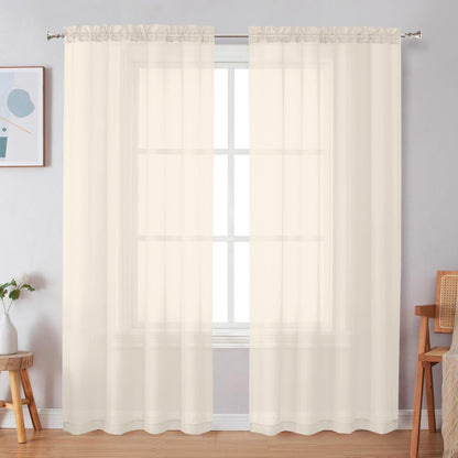 Black Sheer Curtains 63 Inch Length 2 Panels, Rod Pocket Solid Color Window Sheer Curtain Panels, Elegant Curtains & Drapes for Living Room, Bedroom 2 Panels (Black, 42" W x 63" L)