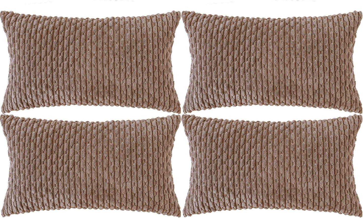 Set of 4 Neutral Decorative Throw Pillow Covers 18x18 Inch Corduroy Pillow Covers for Bed Couch Sofa Living Room Soft Square Cushion Cases