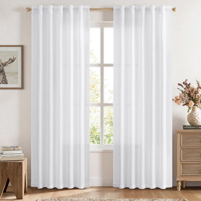 Linen Curtains 84 Inch Length 2 Panels Natural Semi Sheer Curtain with Back Tab Rod Pocket, Light Filtering Window Privacy Burlap Drapes for Living Room Bedroom 42W x 84L Linen