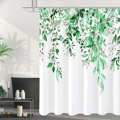 Grey Eucalyptus Shower Curtain, Watercolor Plant Leaves with Floral Bathroom Shower Curtain Set, Gray White, 72x72