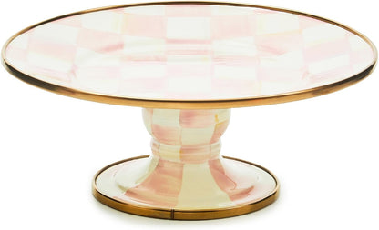 Enamel Pedestal Serving Platter, Decorative Serving Dish for Food, Mini, Black-and-White Courtly Check