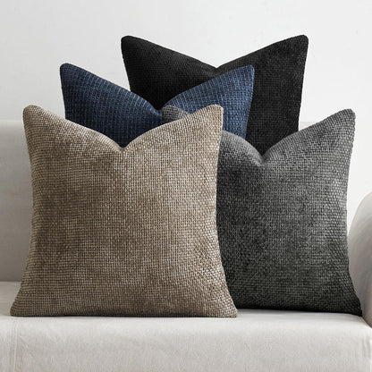 Pack of 4 Couch Throw Pillow Covers 18x18 Inch Neutral Blue Soft Decorative Chenille Pillow Covers Farmhouse Accent Cushion Covers for Boho Western Spring Coastal Decor Sofa Bed Living Room