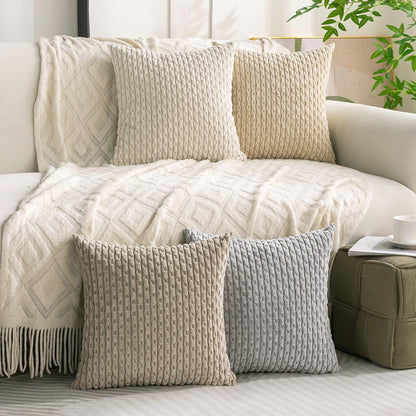 Set of 4 Neutral Decorative Throw Pillow Covers 18x18 Inch Corduroy Pillow Covers for Bed Couch Sofa Living Room Soft Square Cushion Cases