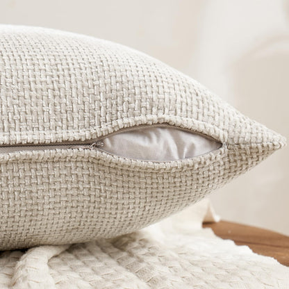 Pack of 4 Couch Throw Pillow Covers 18x18 Inch Neutral Soft Decorative Chenille Pillow Covers Farmhouse Boho Cushion Covers for Mid Century Modern Spring Home Decor Sofa Bedroom Living Room