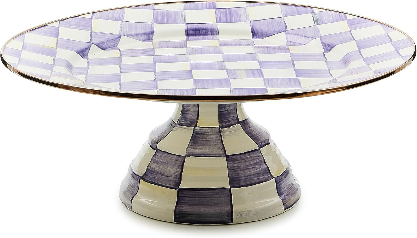 Enamel Pedestal Serving Platter, Decorative Serving Dish for Food, Mini, Black-and-White Courtly Check