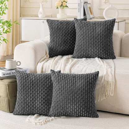 Set of 4 Neutral Decorative Throw Pillow Covers 18x18 Inch Corduroy Pillow Covers for Bed Couch Sofa Living Room Soft Square Cushion Cases