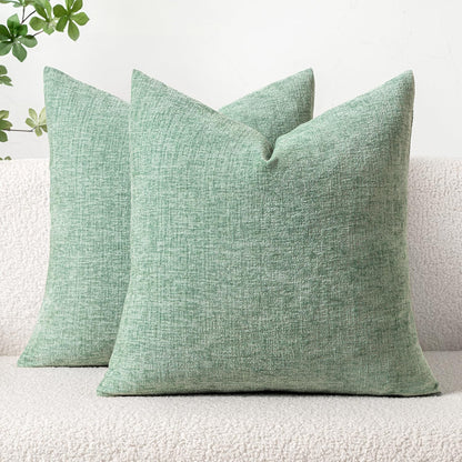 MIULEE Pack of 2 Couch Throw Pillow Covers 18x18 Inch Spring Soft Sage Green Chenille Pillow Covers for Sofa Living Room Solid Dyed Pillow Cases