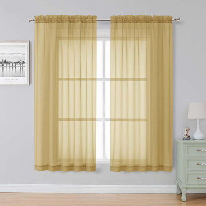 Black Sheer Curtains 63 Inch Length 2 Panels, Rod Pocket Solid Color Window Sheer Curtain Panels, Elegant Curtains & Drapes for Living Room, Bedroom 2 Panels (Black, 42" W x 63" L)