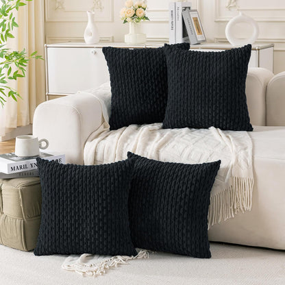 Set of 4 Neutral Decorative Throw Pillow Covers 18x18 Inch Corduroy Pillow Covers for Bed Couch Sofa Living Room Soft Square Cushion Cases