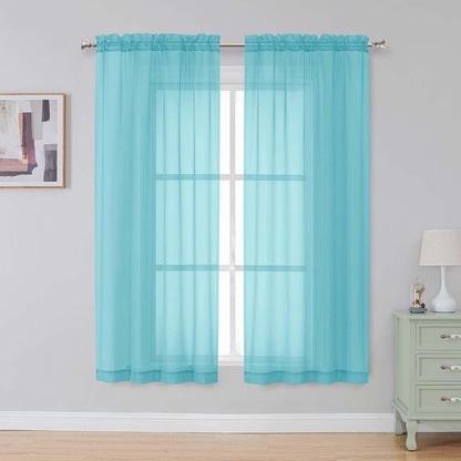 Black Sheer Curtains 63 Inch Length 2 Panels, Rod Pocket Solid Color Window Sheer Curtain Panels, Elegant Curtains & Drapes for Living Room, Bedroom 2 Panels (Black, 42" W x 63" L)