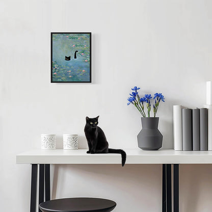 Cat Wall Art Monet Prints Vintage Canvas Wall Art Funny Cat in Water Lilies Posters for Room Bedroom Living Room Bathroom Wall Decor Aesthetic (Size: 8''x10''x1pcs)