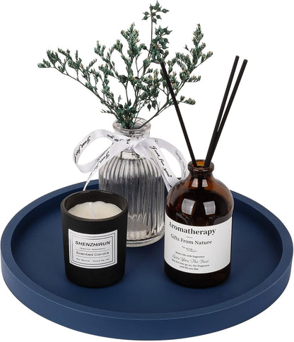 Silicone Bathroom Tray Round Vanity Tray Decorative Soap Holder Kitchen Countertop Organizer Coffee Table Decor for Candle, Perfume, Plant, 9 Inch, Black