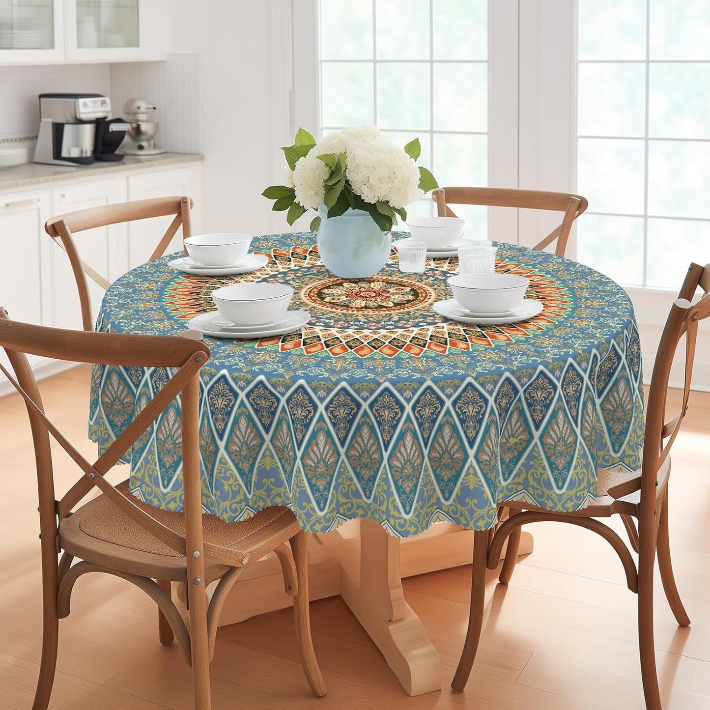 Bohemia Round Tablecloth,Tablecloth Waterproof and Wrinkle-Free, Boho Table Covers, Summer Decorations for Home 60inch