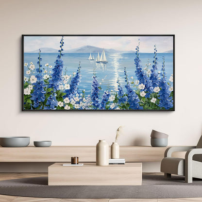 Framed Wall Art for Living Room Decor - Farmhouse Boho Beach Coastal Vintage Floral Ocean Wall Picture Flowers Sea Canvas Print Seascape Artwork for Home Living Room Bedroom Office 24x48