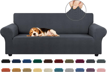 Stretch Sofa Cover Slipcover ，Couch Covers for 3 Cushion Couch Sofa pet Friendly (78"-94") Furniture Protector Sofa with Elastic Bottom for Kids,Dog, Jacquard Small Checked(Large,Black)