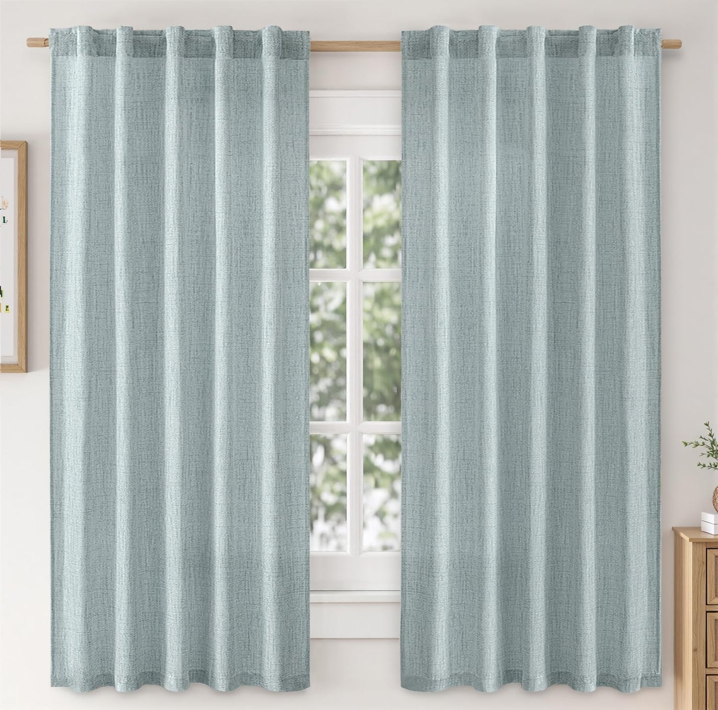 Linen Curtains 84 Inch Length 2 Panels Natural Semi Sheer Curtain with Back Tab Rod Pocket, Light Filtering Window Privacy Burlap Drapes for Living Room Bedroom 42W x 84L Linen