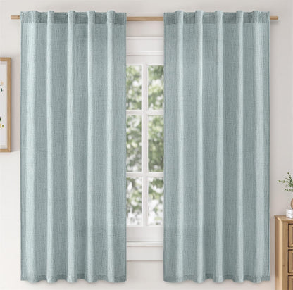 Linen Curtains 84 Inch Length 2 Panels Natural Semi Sheer Curtain with Back Tab Rod Pocket, Light Filtering Window Privacy Burlap Drapes for Living Room Bedroom 42W x 84L Linen