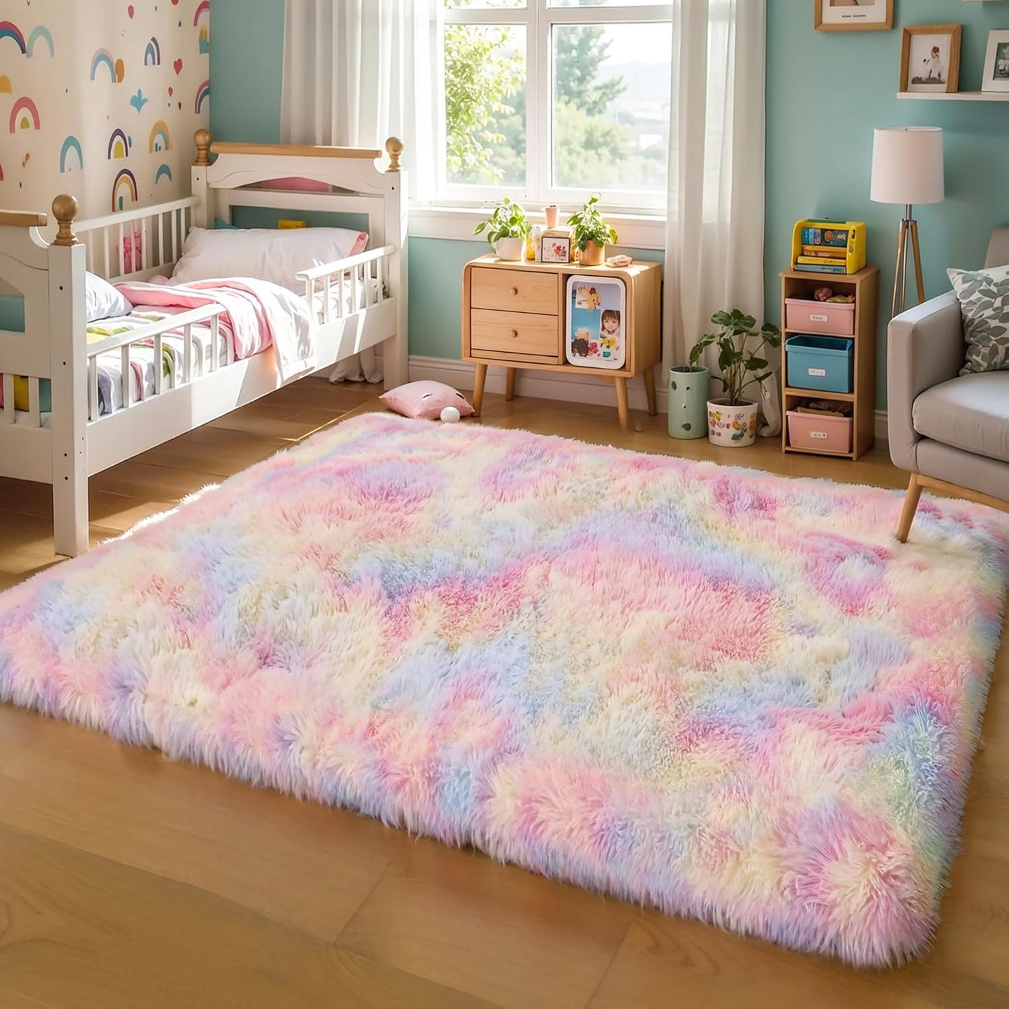 Pink Fluffy 4x6 Area Rugs for Bedroom Girls, Soft Washable Fuzzy Furry Shag Rug for Kids Room, Nursery, Dorm Decor, Cute Plush Carpet for Baby Toddler