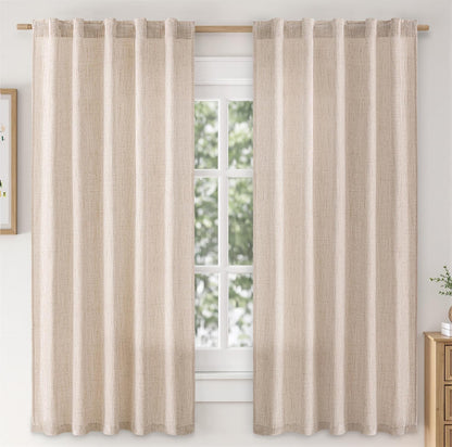 Linen Curtains 84 Inch Length 2 Panels Natural Semi Sheer Curtain with Back Tab Rod Pocket, Light Filtering Window Privacy Burlap Drapes for Living Room Bedroom 42W x 84L Linen