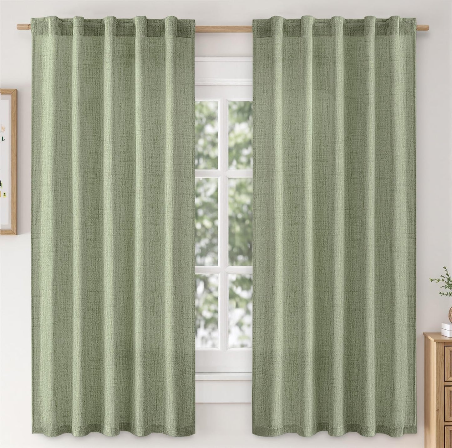 Linen Curtains 84 Inch Length 2 Panels Natural Semi Sheer Curtain with Back Tab Rod Pocket, Light Filtering Window Privacy Burlap Drapes for Living Room Bedroom 42W x 84L Linen