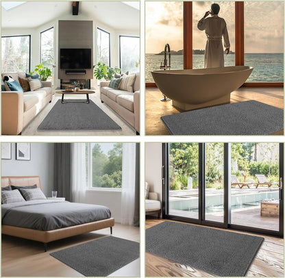 Bathroom Rugs 36 x 60 Inch – Extra Large Bath Mat | Absorbent and Washable Thick Chenille Bath Rugs Non-Slip Runner Rug for Bathroom, Shower, Tub(Gray)