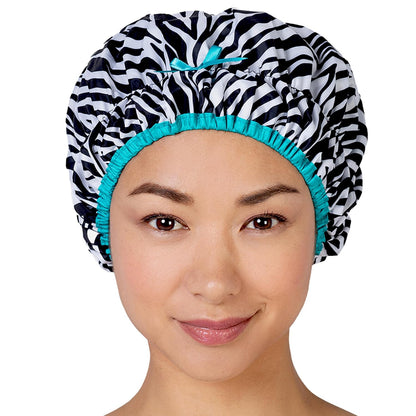 Reusable Bath & Shower Cap Lined, Oversized Waterproof Shower Caps Large Designed for all Hair Lengths with PEVA Lining & Elastic Band Stretch Hem Hair Hat - Fashionista Deco Dots