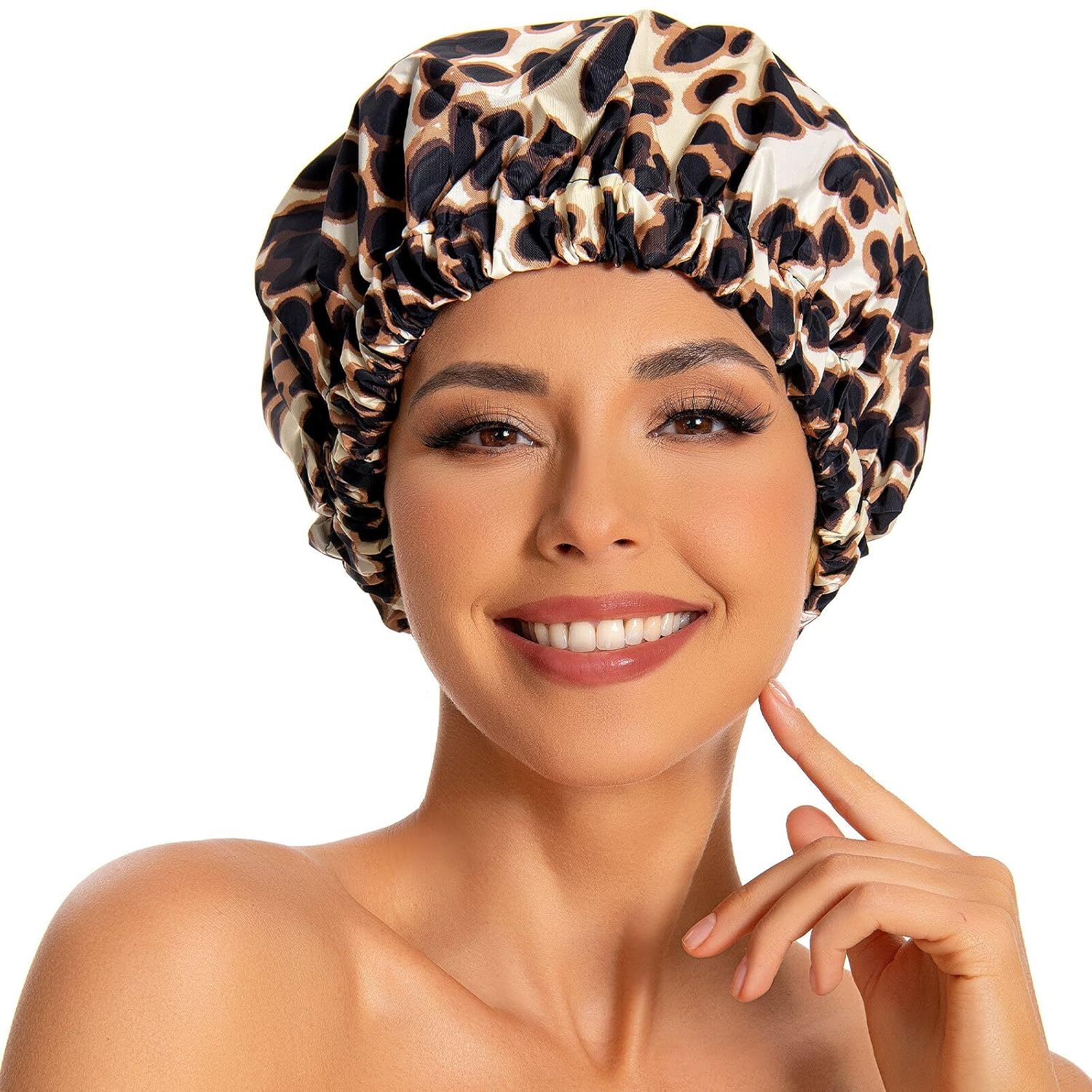 Reusable Shower Cap for Women, Large Waterproof Shower Bonnet Washable Elastic Band Bath Hair Hat for Long Hair, Braids(Pink)