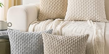 Set of 4 Neutral Decorative Throw Pillow Covers 18x18 Inch Corduroy Pillow Covers for Bed Couch Sofa Living Room Soft Square Cushion Cases