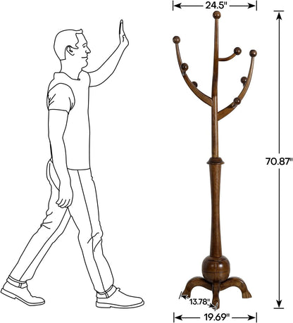 Coat Rack Freestanding Wood Coat Tree Rack with 8 Hooks, Creative Design Tree Branch-look, Standing Coat Rack Clothes Hanger Stand with Stury Base for Entryway, Hallway, Bedroom - Load 160lb (Walnut)