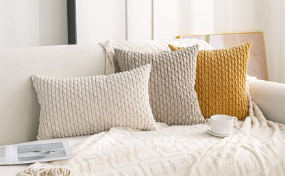 Set of 4 Neutral Decorative Throw Pillow Covers 18x18 Inch Corduroy Pillow Covers for Bed Couch Sofa Living Room Soft Square Cushion Cases