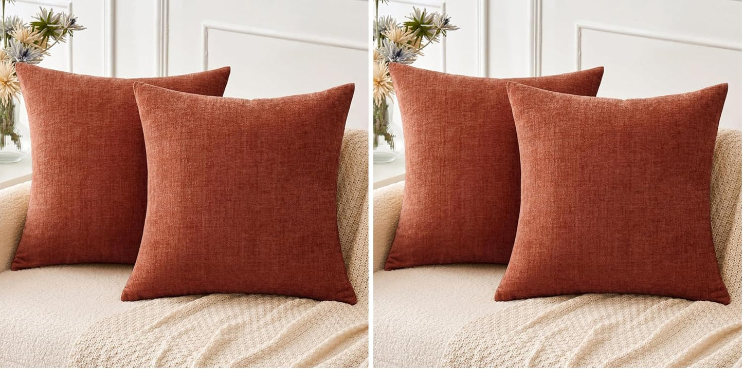 MIULEE Pack of 2 Couch Throw Pillow Covers 18x18 Inch Spring Soft Sage Green Chenille Pillow Covers for Sofa Living Room Solid Dyed Pillow Cases